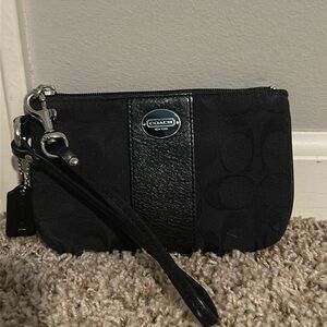 Coach Legacy Leather Stripe Signature Canvas Black Wristlet Wallet